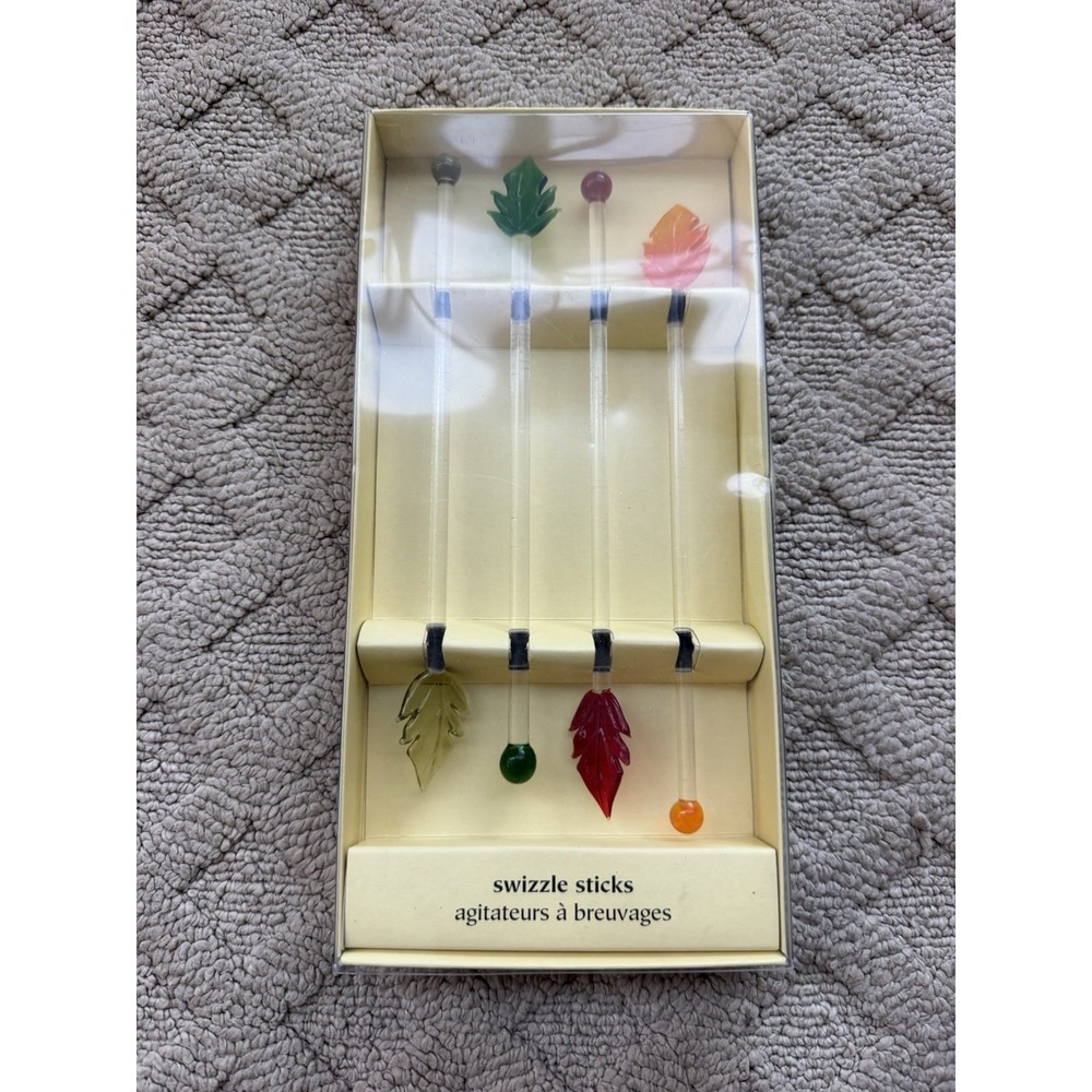 1 Set Of Glass Swizzle Sticks Pier One Imports Red And Green Leaves